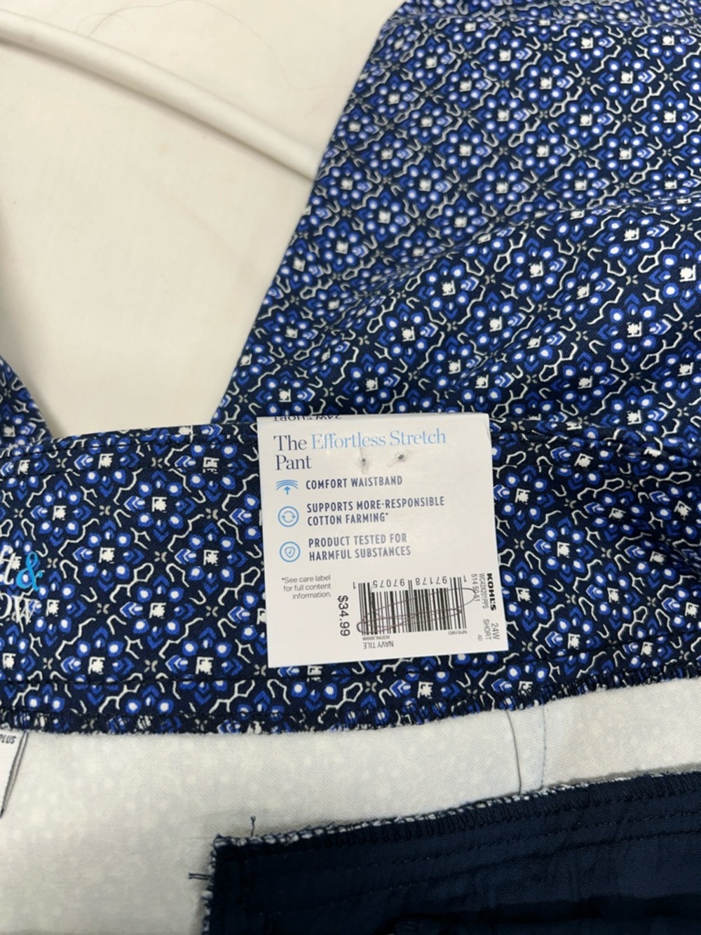 croft & barrow Blue & White Tile Patterned Straight Leg Pants Size 24W Short - Picture 9 of 12